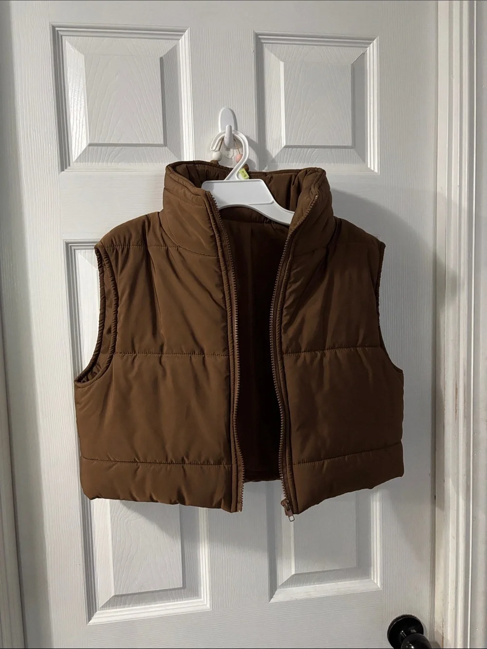 Junior Brown Puffer Vest with Stand Collar